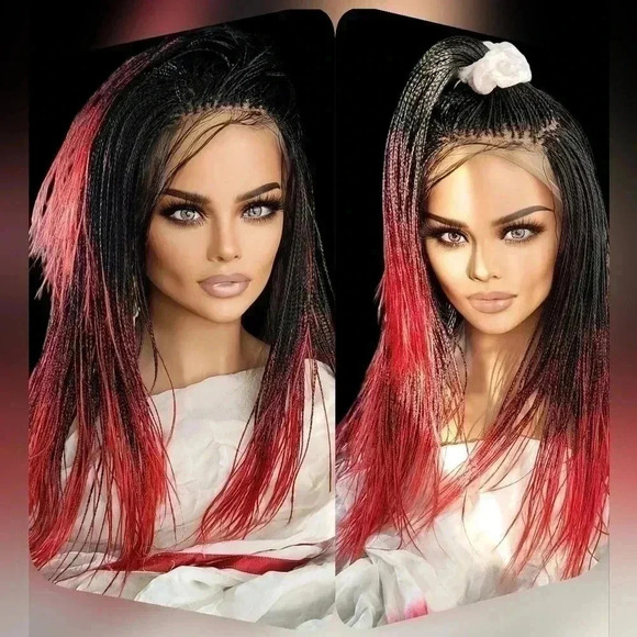Yassine Red/Black Ombre Braided Wig | 100% Handmade Micro Millions Lace NWT - Picture 3 of 17
